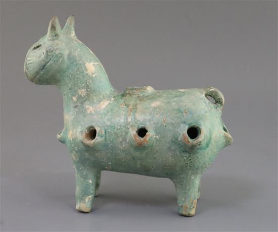 A Canakkale turquoise glazed pottery incense burner, 9in., height 8in.